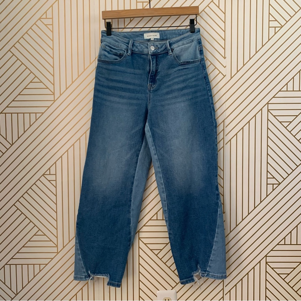 RISEN Slouchy Cropped Barrel Jeans with Contrast Wash raw hems distressed 5/27